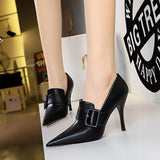 Breakj High Heels Women's Shoe Wine Glass With Super High Heel Pointed Belt Buckle Decoration Deep Mouth Single Shoes Deep Mouth