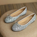 Big Size Bowtie flat shoes woman round toe crystal glitter slip on loafers soft bottom bow ballet flats ladies OL