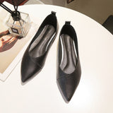Black Soft PU Leather Shoes Women Larger Sizes 40 Ballet Flats Pointed Toe Shallow Mouth Slip-on Ladies Loafer