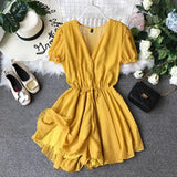 2020 New V-collar Flocking Point Chiffon Couplet Girls Summer Short Playsuits Women Short Sleeve Sweet Jumpsuits