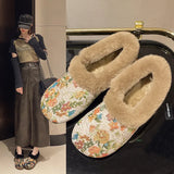 Winter New Plus Velvet Thick Warm Women's Casual Cotton Shoes Retro Embroidered Mother Shoes Beijing Cloth
