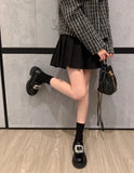 Crystal Buckle Loafers Woman Patent Leather Oxfords Traf Thicken Soled Platform Flats Ladies Lolita Shoes Boat