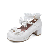 Japanese Lolita Cute Palace Stage Cosplay Sweet Girls Shoes Pearl High Heel with Cross Bowknot Kawaii Pumps 2021 Spring