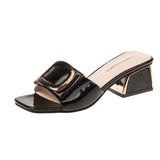 Women Shoes Slippers Fashion Metal Buckle Ladies Mules Slides High Heels Pumps Women Casual