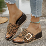 Breakj Bottom Leopard Print With Buckle Casual Slippers Women's New Fashion Pedal Large Size Fish Mouth Heel