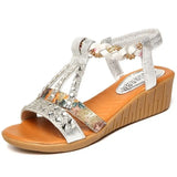 2022 Ladies Summer Sandals Classic Bohemian Open Toe Roman Sandals Rhinestone Fashion Trend Platform Wedge