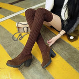 New Fashion New Dropship Shoes Woman Boots Slip on Chunky Heels Platform Stretch Comfortable Over The Knee Boots