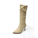 Pleated High Boots Women Autumn Tide Low Heel Heap Boots High Heel But Knee Fashion Knight Boots