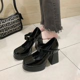 Not Tired Heel Women Coarse Heel French Mary Jane Small Leather Shoes Waterproof Table Heel Patent Leather Single