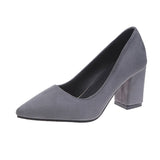 Breakj High-Heeled Velvet Single Shoes Women's Coarse Heel And Light-Mouthed Pointed Fashion Shoes Ladies