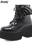 Fashion Angel Wing Ankle Boots High Heels Patent Leather Womens Platform Boots Punk Gothic Sexy Model Shoes