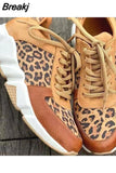 Women Platform Sneakers 2023 Round Toe Low-top Leopard Wedge Shoes for Women's Size 43 Lace Up Socofy Casual Sports