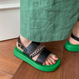Size 33-40 Women Sandals Rome Real Leather Wedges Heel Summer Shoes For Women 2023 Fashion Chain Casual Platform