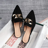 Shoes Mules For Women 2024 Ladies' Slippers Rivet Cover Toe Butterfly-Knot Low Square heel Loafers Flock New Pointed