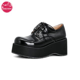 Women Round Toe Lace Up Platform High Heel Chunky Pumps Lolita Goth Fashion Cosplay Oxford Dress Shoes Plus Size