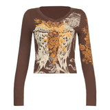 Angel Wings Print Tops Fairy Grunge Graphic T Shirts Vintage Indie Aesthetic Clothes Cyber Y2k Slim Long Sleeve