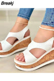 Women 2023 Summer Wedges Thick Bottom Shoes Solid Buckle T-Strap Open Toe Sandals Casual Ladies Platform Shoes Zapatillas