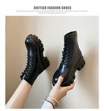 Botas Women Motorcycle Ankle Boots Wedges Female Lace Up Platforms Spring Black Leather Oxford Shoes Woman 2021 Botas