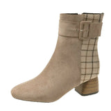 New Women Modern Boots Fashion Plaid Zipper Ladies Ankle Boots Leisure Suede Black Pointed Women's