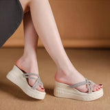 A Wedge Slippers Women Summer Glitter Slides Platform High-Heeled Shoes Lady Pantofle Soft Jelly 2024 Crystal Rubber