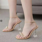 Breakj Large-Size High-Heeled Sandals Women Wear Water Drill Bows Solid Color Fine High Heels Sexy Word
