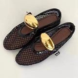 Breakj New Ballet Flat Shoes Women With Buckle Leather Comfortable Breathable Hollow Small Single Shoe