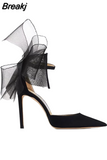 Asymmetric Grosgrain Mesh Bow Women Pumps Pointed Toe Wedding Dress Ladies Shoes Averly 100 High Heels Gladiator