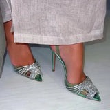 10cm Thin High heels Women Sandals Fashion Transparent PVC Rhinestone Slingbacks Gladiator Sandals Summer Party Prom