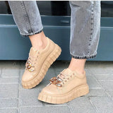 Comfortable Loafer Shoes 2021 New Platform Flat Vulcanized Shoes Metal Chain Casual Sneakers Ladies Shoes Black White