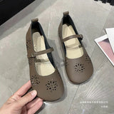 Breakj And South Korea Hollow Flat Bottom One-Word Buckle Shallow Single-Shoe Women Soft Bottom Carvings Breathable Lazy People Happy