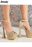 Thin Heels Club Queen Sandals 2023 Summer European Style Sexy Sandals Party Cutout Rhinestone Comfy Platform Lady