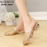 Spring Summer Slippers Female Middle Fashion Thick Hollow Mesh Sandals Slip Simple Slippers