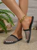 Breakj Slipper Female 2024 New Breathable Rhinestone Sexy Fishing Net Flat Beach Roman Shoes