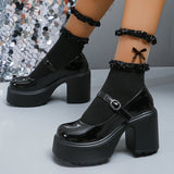 High Heels Mary Jane Shoes for Women Pu Leather Chunky Platform Pumps Woman Gothic Buckle Strap Lolita Shoes Size