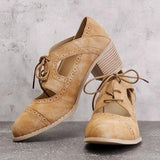 Summer Vintage London Brogue Shoes Women Lace Up Sandal Chunky High Heels Cut-Outs Female Casual Plus Size 35-43 Woman