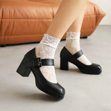 Top Qulaity Women Pumps New Spring Autumn Square High Heel Platform Black Red White Retro Mary Janes Japanese Dress Party
