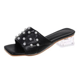 2021 Transparent Pvc Sandals Women Square Toe Transparent Pearl Cup High Heels Sexy Summer Shoes Kopmkp Women Sandals
