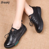 Sneakers Women Genuine Cow Leather Round Toe Lace-Up Ladies Retro Casual Flat Shoes Handmade