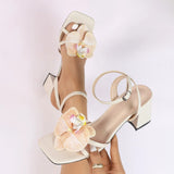Breakj Women's High-Heeled Shoes Three-Dimensional Orchid Head Thick With Spring And Summer Fashion Night Party Wedding Campus Apricot