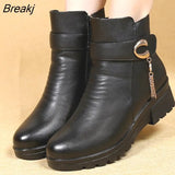 Winter Shoes Women Boots Genuine Leather Wedge Heel Non-slip Women's Boots Large Size Mother Warm Boot Famale Snow