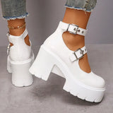 White Y2K High Heels Pumps Women 2024 Spring Chunky Platform Mary Jane Shoes Woman Plus Size Thick Heel Gothic Shoes