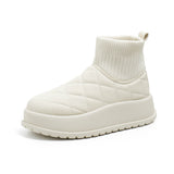Breakj Boots Female 2024 New Winter Short Tube Warm And Velvet Thick Knit Mouth High Help Platform Cotton Shoes HZ
