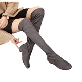 Breakj Long Boots Women's New Round Head High Cylinder Two Wearing Elastic Boots Flat Emvelvet Large Size Women's