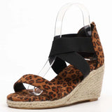Sandals Women Wedges Elastic Band Peep Toe Woman Shoes Cross Light Platform Hemp Bottom Ladies Female Sandals