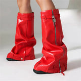 Metal Women's Platform Boots Trend 2024 Zipper Large Size Women's Mid Calf Boots Punk Style Wedges Boots Female Women