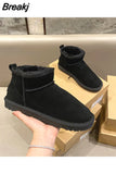 2023 New Winter Snow Boots Women's Leather Short Boots Flat Plush Cotton Shoes Fur Ankle Boot Female Booties Woman