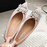 Striped Fabric Flats Women Sparkle Stone Shoes Ladies Ballets Pointed Toe Office Dress Loafers Woman Brides Wedding