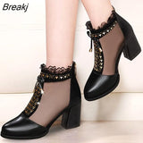 Best-Selling Cowhide Mesh Bow Summer Shoes High Heel Women Sandals Shoes Summer Sandals Fish Mouth Black Leather