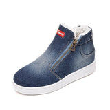 Boots Women Denim Snow Boots Platform Warm Fleeces High Top Ankle Boots For Women Flat Casual Shoes zapatos de