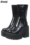 Chunky High Heeled Women Knee High Boots Fashion Cool Round Toe Cute Sweet Heeled Boots Gothic Uniform Dress